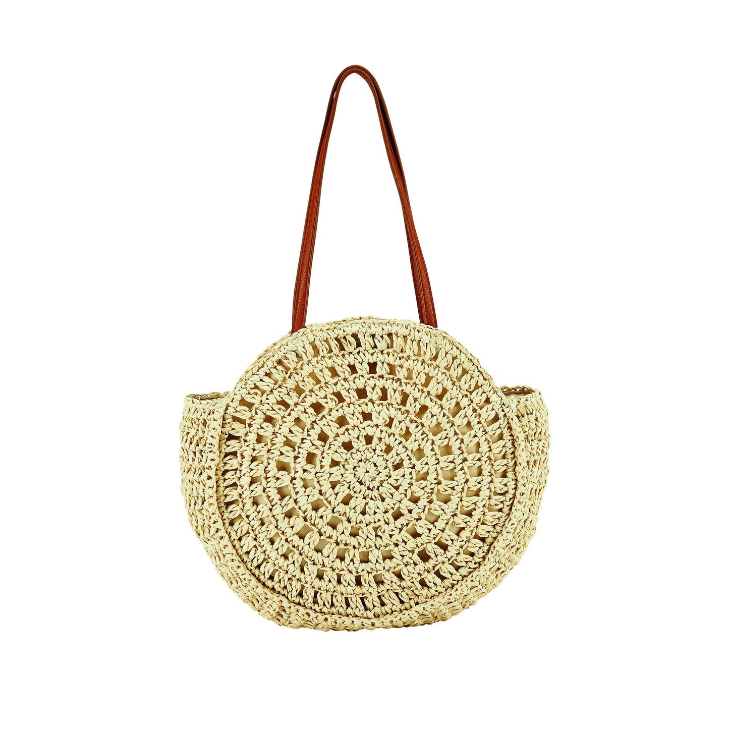 Circular Woven Paper Tote with Faux Leather Handles (BSB3711)