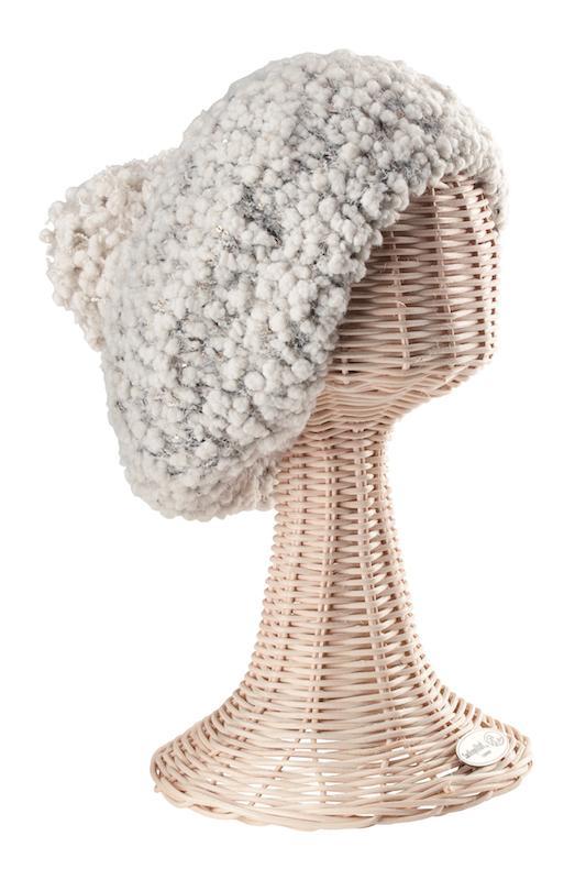 Womens Plush Textured Yarn Beret With Gold Sequins Woven Into The Yarn-Ivory-One Size